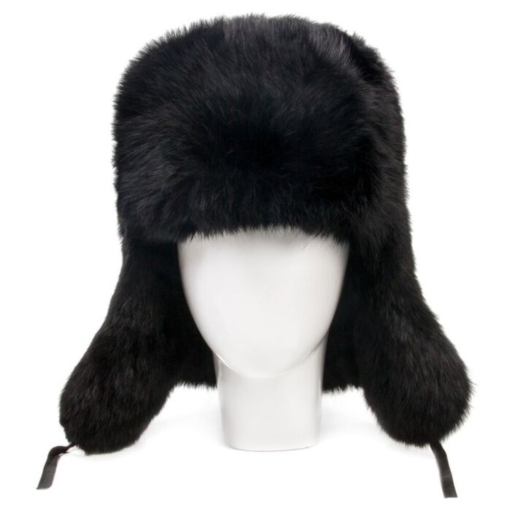 Frr Hat Sz XXL Natural Genuine Luxury Dyed Black Fox Fur Russian Leather Ties